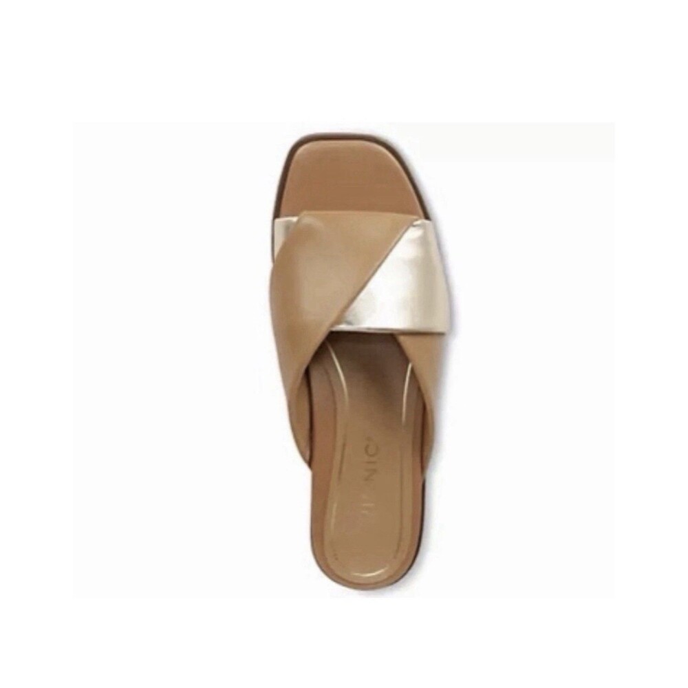 Vionic Miramar Mules Sandals Womens Size 9 Orthotic Slides Tan/Gold Leather